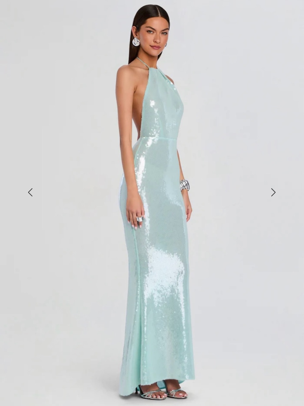 Retrofete Aqua Sequin Backless Halter Gown - Picture 3 of 3